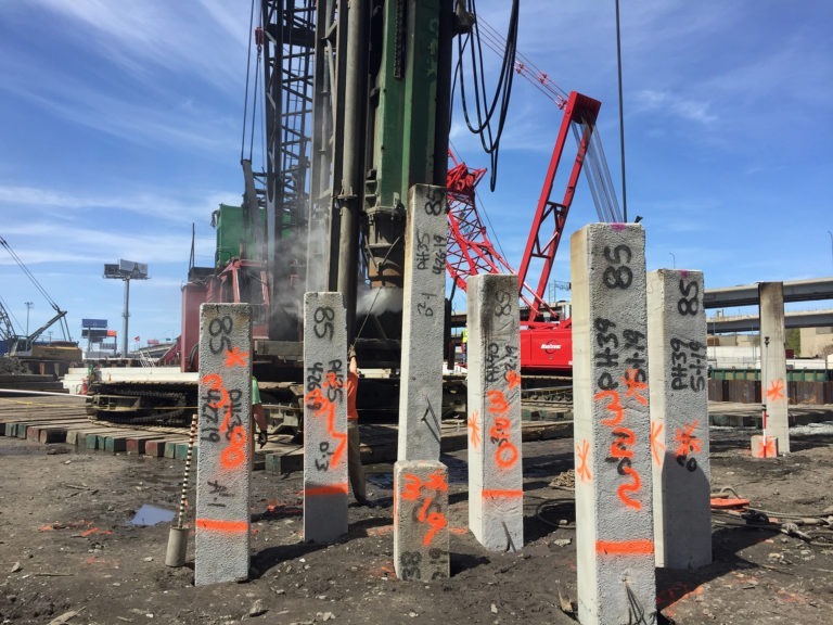 Stone pillars at construction site