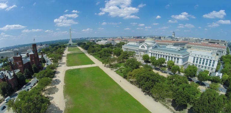 Aerial view of government facilities and greenspace