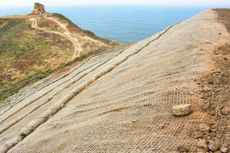 Jute netting on hillside