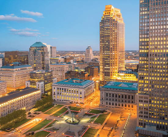 Cleveland city center at night.