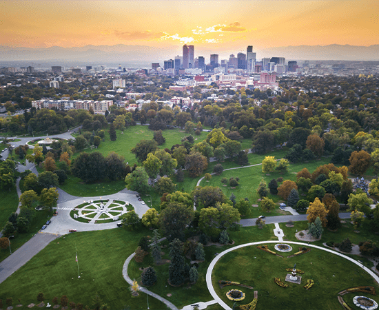 Denver park at sunset.