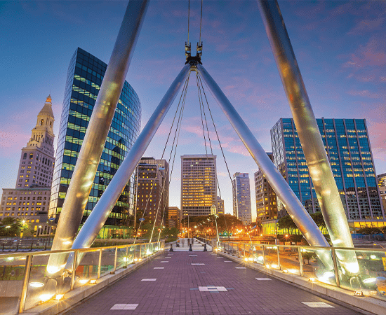 Hartford bridge at night.