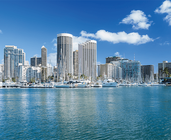 View of Pacific Ocean in Honolulu, Hawaii.