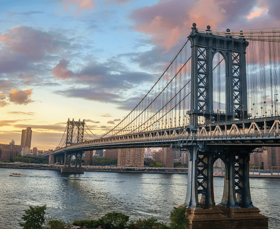 Brooklyn Bridge at sunset.