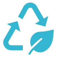 Icon of the recycling symbol with a leaf replacing the bottom right arrow.