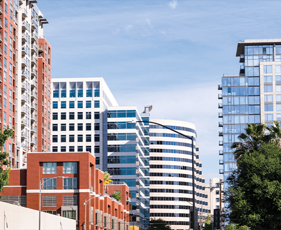 San Jose colorful high-rise buildings.