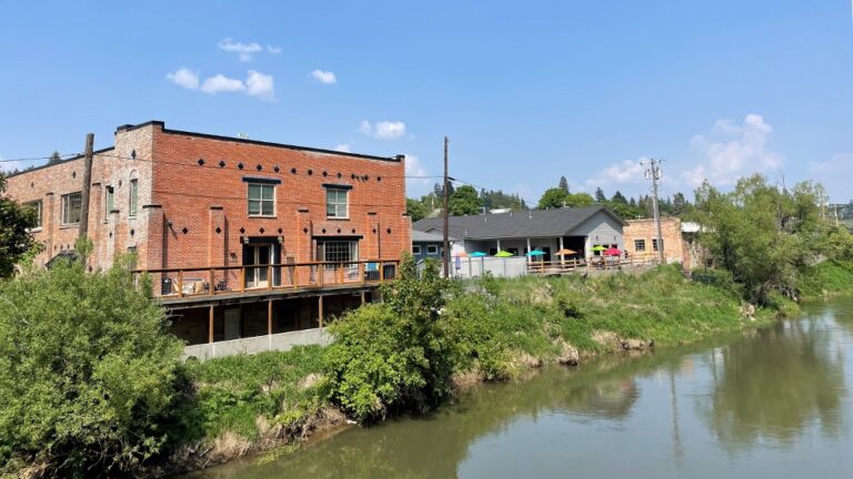 Brick building next to river in Palouse, Washington 